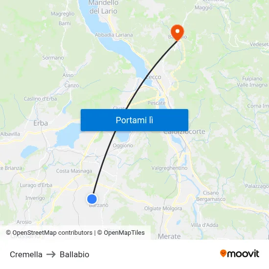 Cremella to Ballabio map