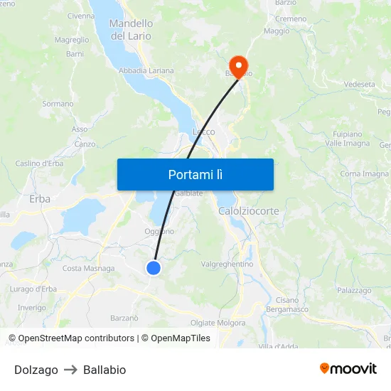 Dolzago to Ballabio map