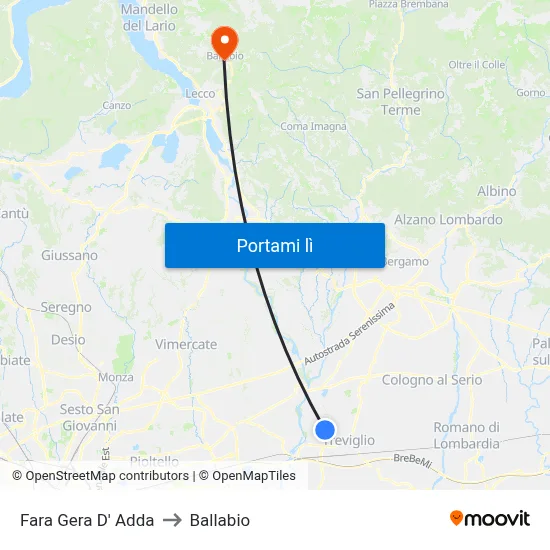 Fara Gera D' Adda to Ballabio map