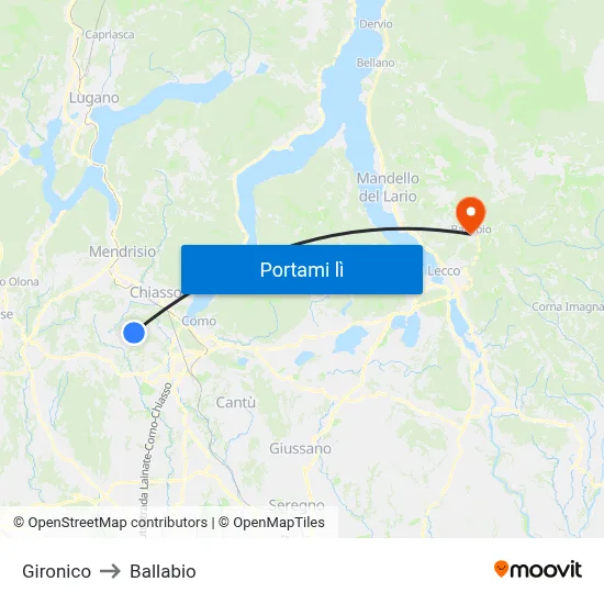 Gironico to Ballabio map