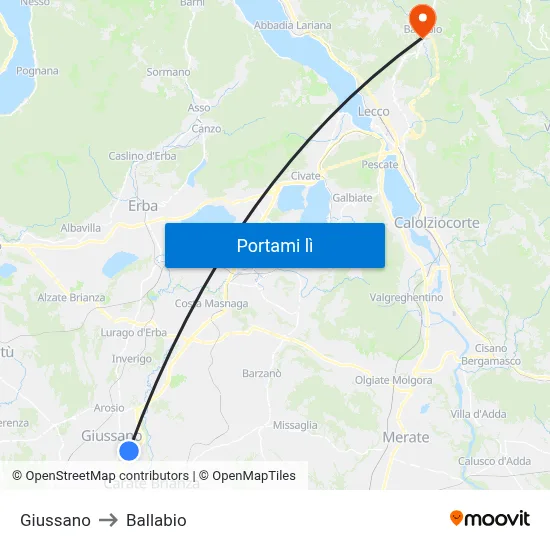 Giussano to Ballabio map