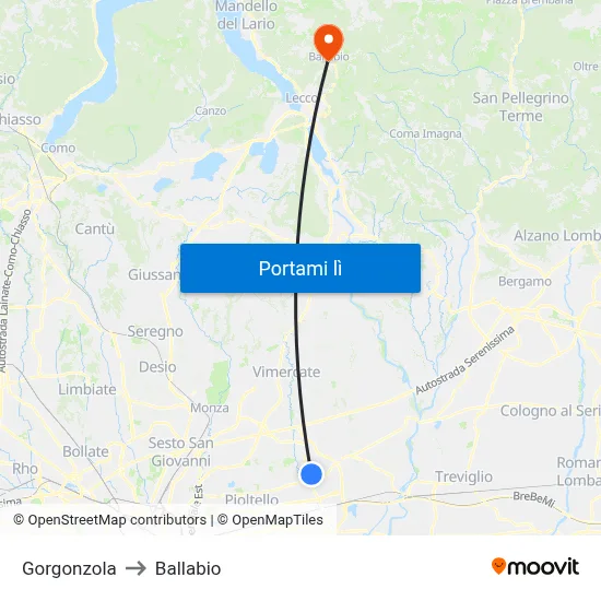 Gorgonzola to Ballabio map