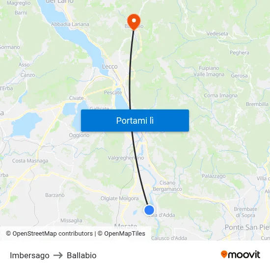 Imbersago to Ballabio map