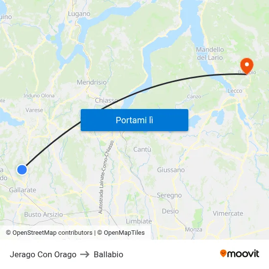 Jerago Con Orago to Ballabio map