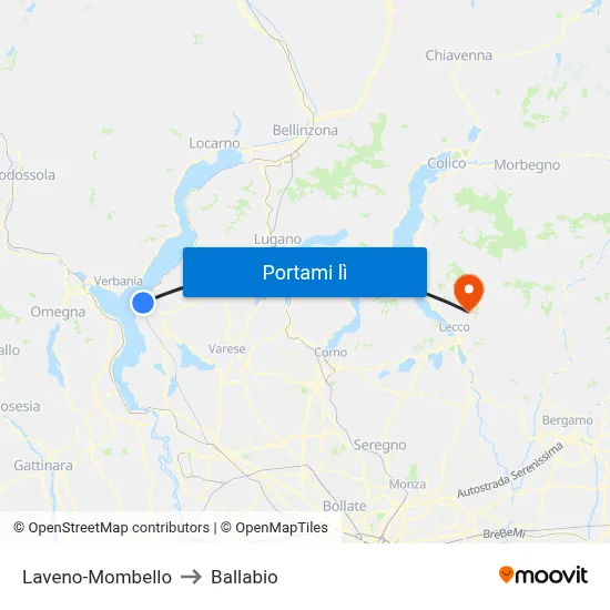 Laveno-Mombello to Ballabio map