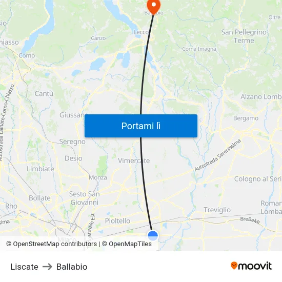 Liscate to Ballabio map