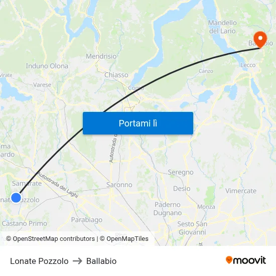 Lonate Pozzolo to Ballabio map