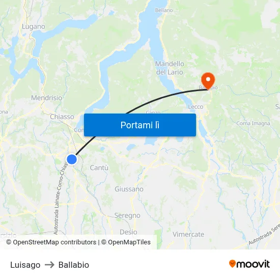 Luisago to Ballabio map