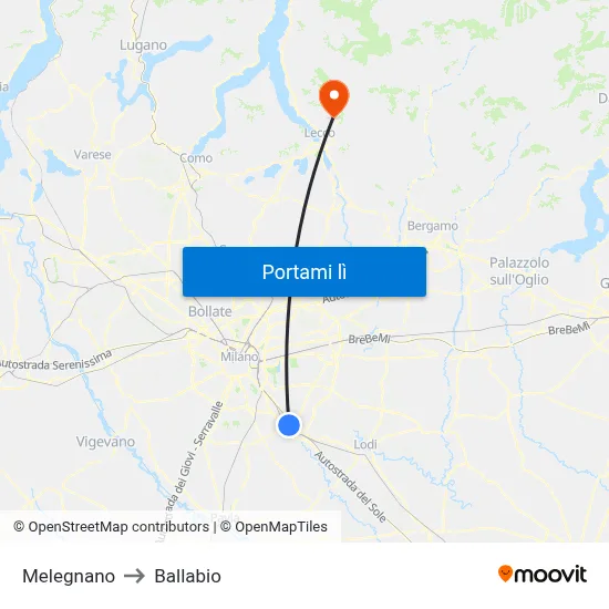 Melegnano to Ballabio map