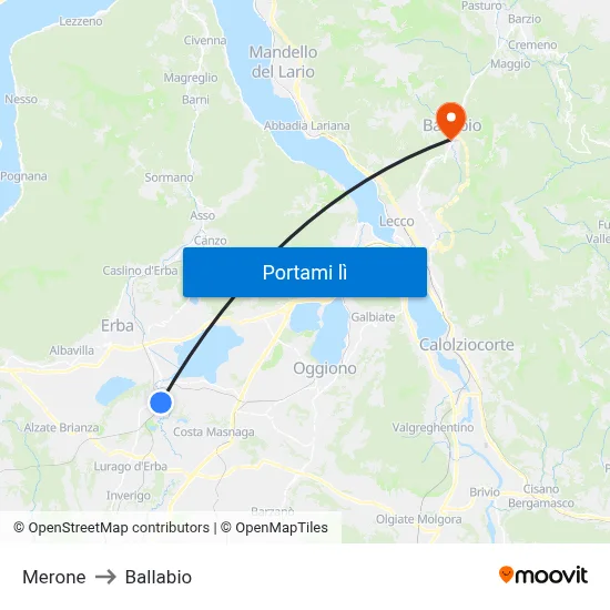 Merone to Ballabio map