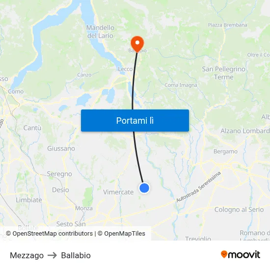 Mezzago to Ballabio map
