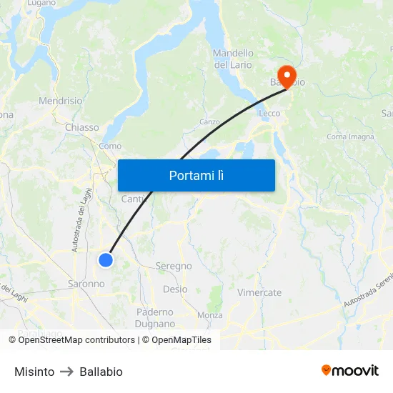 Misinto to Ballabio map