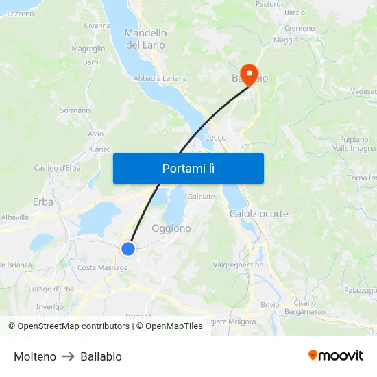 Molteno to Ballabio map
