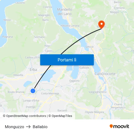 Monguzzo to Ballabio map