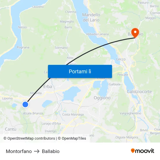 Montorfano to Ballabio map