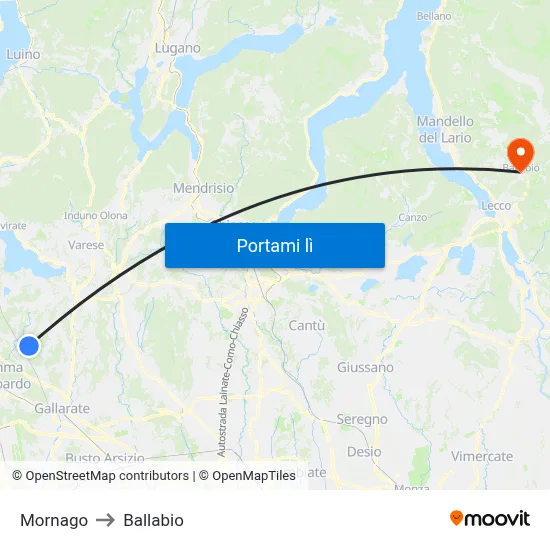 Mornago to Ballabio map