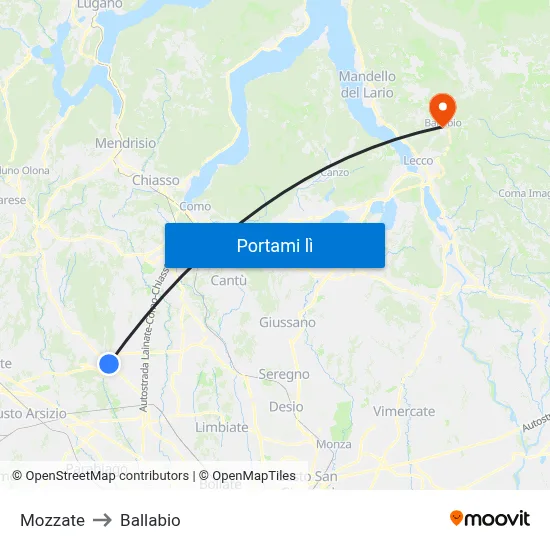 Mozzate to Ballabio map