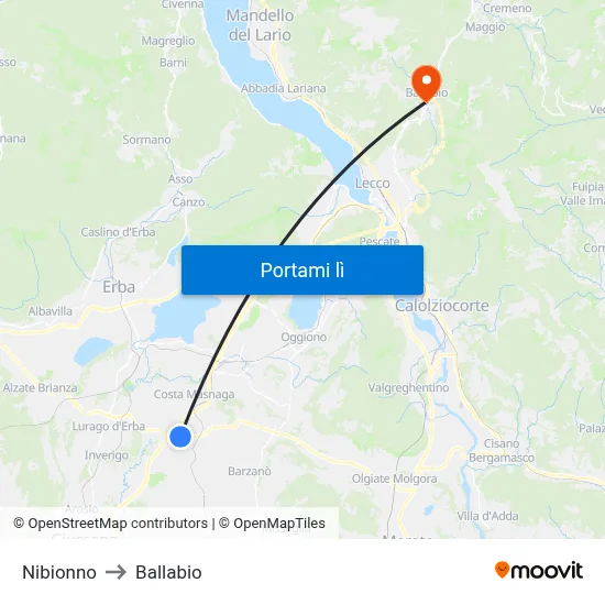 Nibionno to Ballabio map