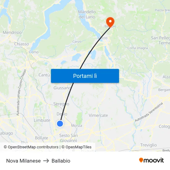 Nova Milanese to Ballabio map