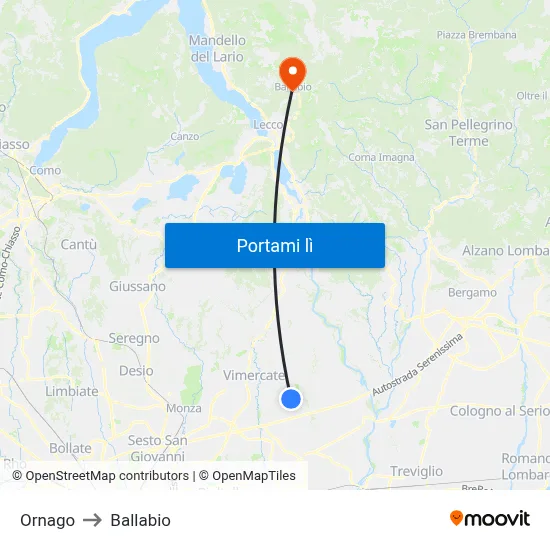Ornago to Ballabio map