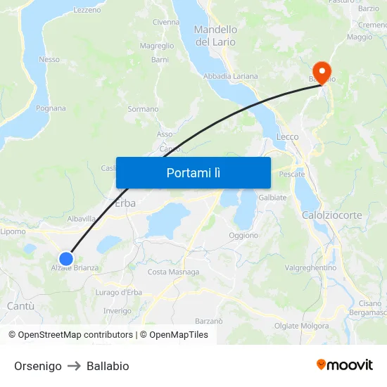 Orsenigo to Ballabio map