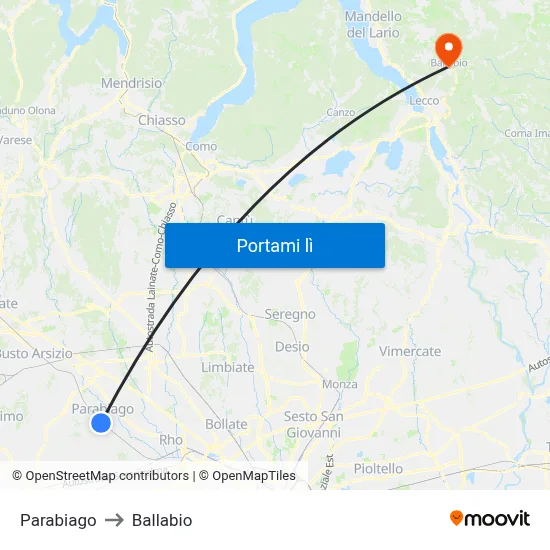 Parabiago to Ballabio map