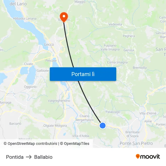 Pontida to Ballabio map