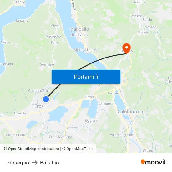 Proserpio to Ballabio map