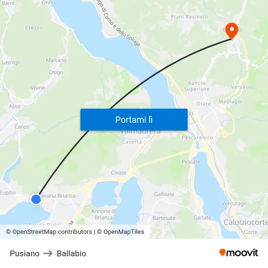 Pusiano to Ballabio map