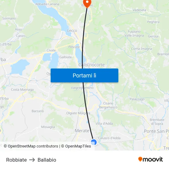 Robbiate to Ballabio map