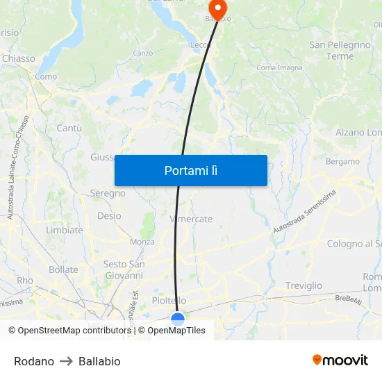 Rodano to Ballabio map