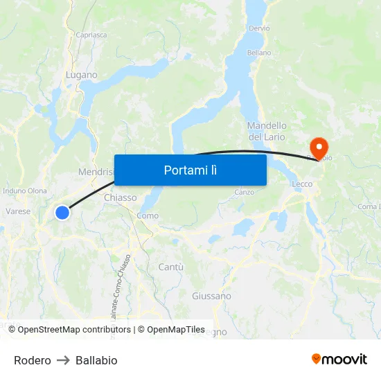 Rodero to Ballabio map