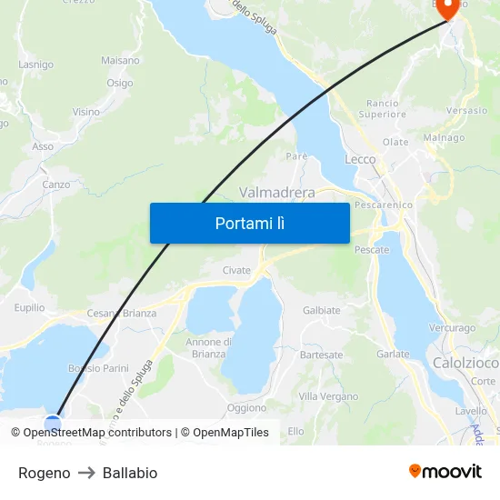 Rogeno to Ballabio map