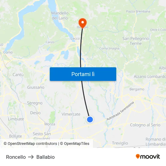 Roncello to Ballabio map