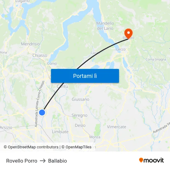 Rovello Porro to Ballabio map