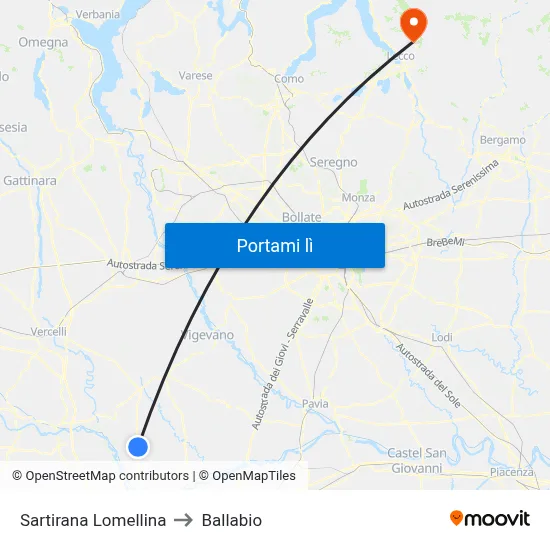 Sartirana Lomellina to Ballabio map