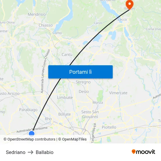 Sedriano to Ballabio map