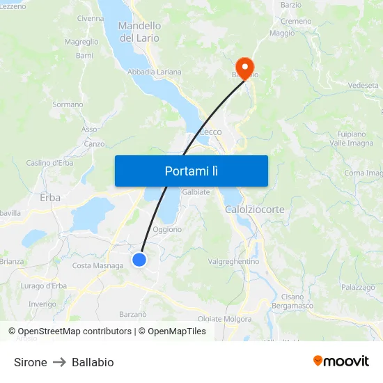 Sirone to Ballabio map