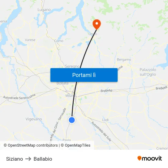 Siziano to Ballabio map