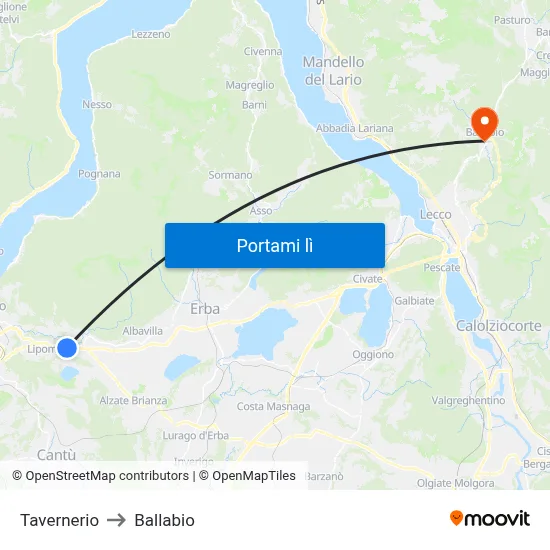 Tavernerio to Ballabio map