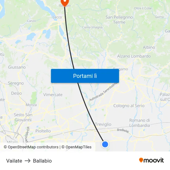 Vailate to Ballabio map