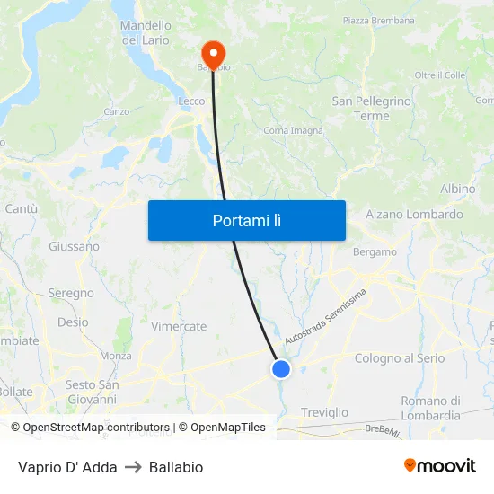 Vaprio D' Adda to Ballabio map