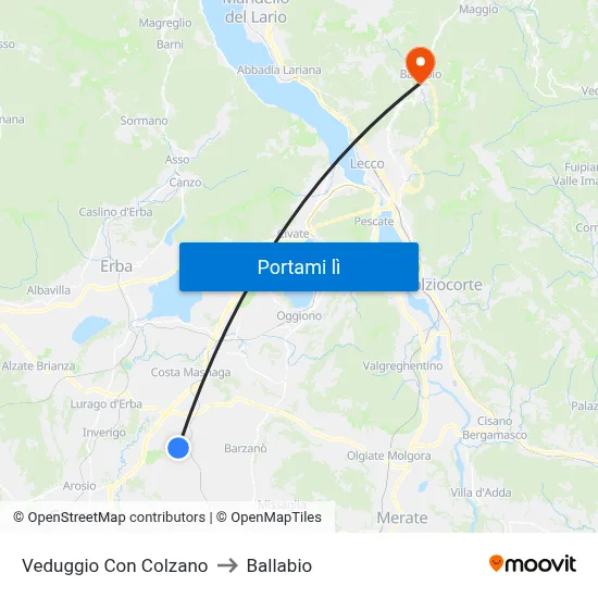 Veduggio Con Colzano to Ballabio map