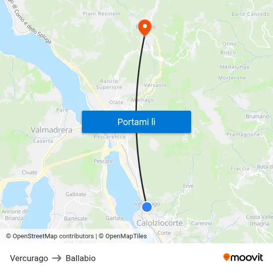 Vercurago to Ballabio map