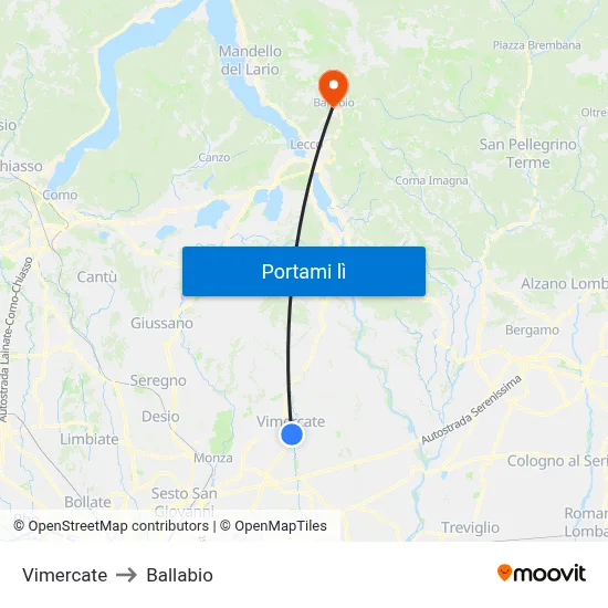 Vimercate to Ballabio map