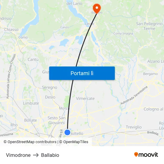 Vimodrone to Ballabio map