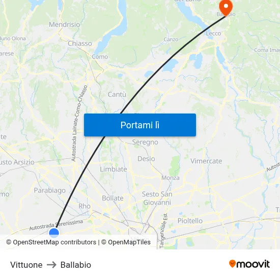 Vittuone to Ballabio map