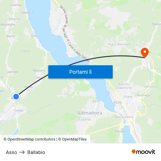 Asso to Ballabio map