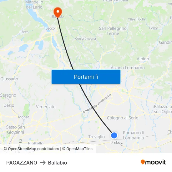 PAGAZZANO to Ballabio map