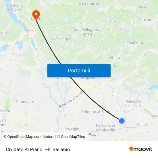 Cividate Al Piano to Ballabio map